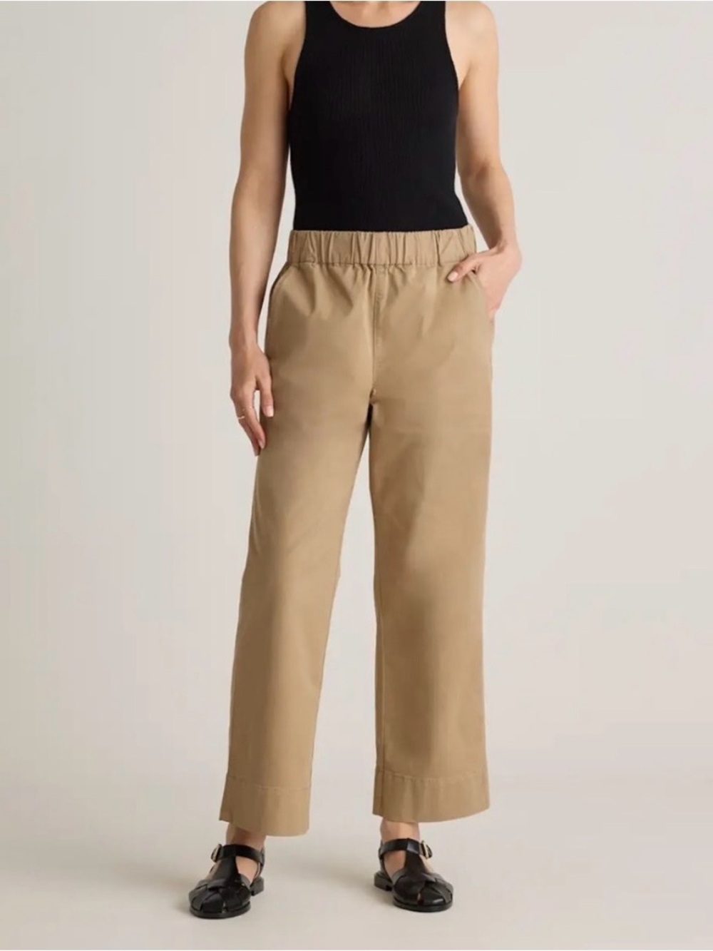 Quince Organic Stretch Cotton‎ Wide Leg Light Khaki Chino Pants Size 8